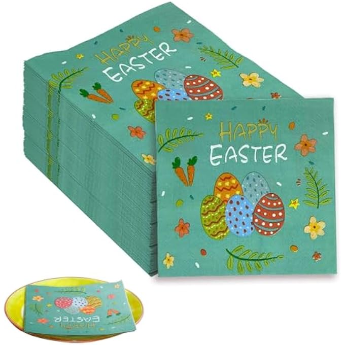 STUNNING EASTER NAPKINS  COLOURFUL EASTER NAPKINS FOR IMPRESSIVE EASTER TABLE DECORATION AND STYLISH TABLE DECORATION EASTER  PACK OF 80 - Image 1